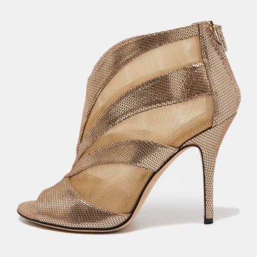 Fendi Metallic/Beige Laminated Suede and Mesh Open Toe Ankle Booties Size 38 - Fendi - Modalova