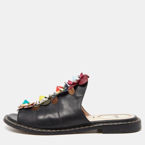 Fendi Black Leather Flowerland Slide Sandals Size 36 - Fendi - Modalova