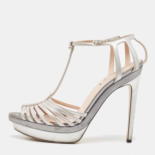 Fendi Silver Leather Strappy T Strap Platform Sandals Size 41 - Fendi - Modalova