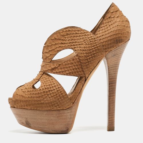 Fendi Brown Python Embossed Leather Peep Toe Pumps Size 36 - Fendi - Modalova