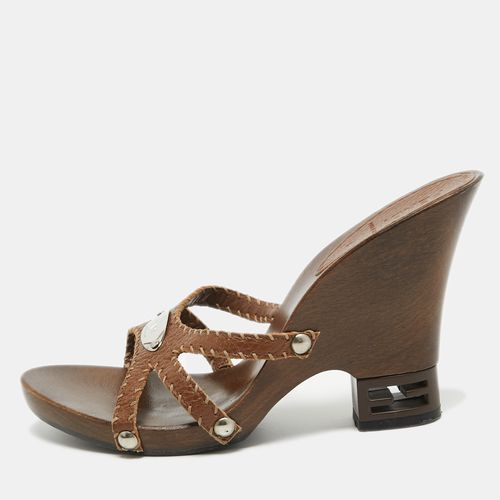 Fendi Brown Leather Wadge Sandals Size 39 - Fendi - Modalova