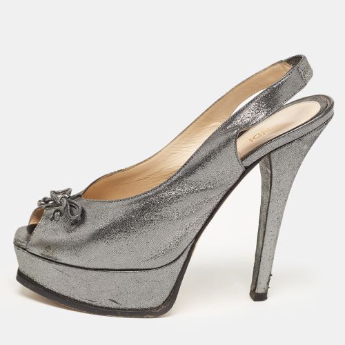 Fendi Grey Fabric Fendista Bow Peep Toe Slingback Platform Pumps Size 40 - Fendi - Modalova