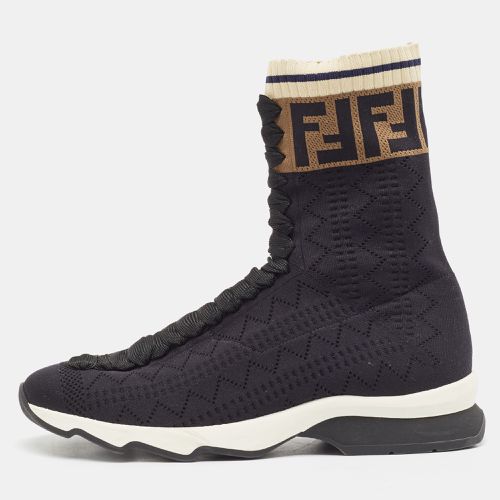 Fendi Black Knit Fabric Rockoko High Top Sneakers Size 38 - Fendi - Modalova