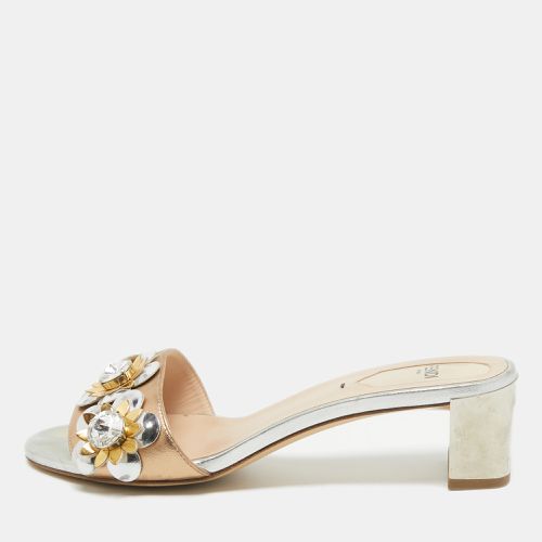 Fendi Metallic Leather Crystal Embellished Flowerland Slide Sandals Size 37 - Fendi - Modalova