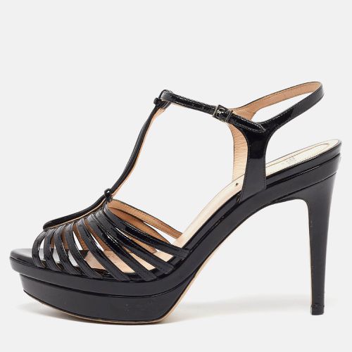 Fendi Black Patent Leather Strappy T-Bar Platform Sandals Size 38 - Fendi - Modalova