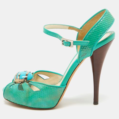 Fendi Turquoise Snake Embossed Slingback Platform Sandals Size 37 - Fendi - Modalova