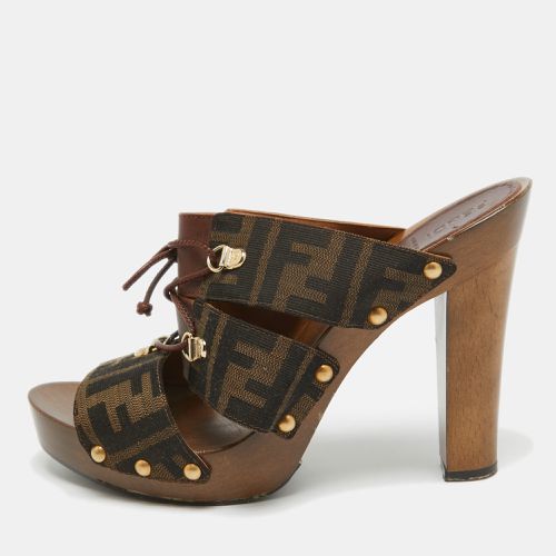 Fendi Brown Zucca Canvas and Leather Strappy Platform Sandals Size 39.5 - Fendi - Modalova