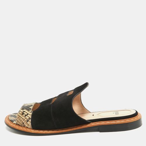 Fendi Black Suede And Python Cut Out Flat Slides Size 36 - Fendi - Modalova