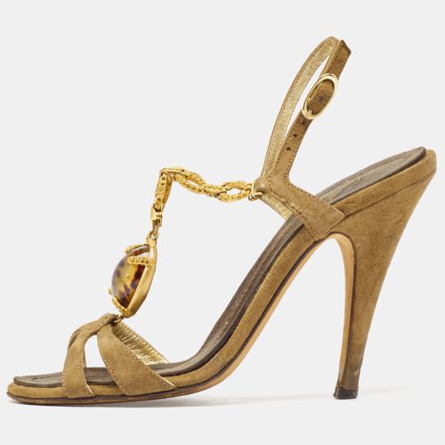 Giuseppe Zanotti Green Suede Chain Link Embellished Ankle Strap Sandals Size 36.5 - Giuseppe Zanotti - Modalova