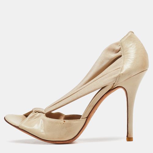 Fendi Beige Leather and Fabric Open Toe Pumps Size 39 - Fendi - Modalova