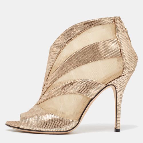 Fendi Metallic/Beige Laminated Suede and Mesh Open Toe Ankle Booties Size 38 - Fendi - Modalova