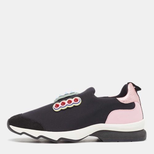 Fendi Black/Pink Fabric And Suede Fun Fair Logo Slip On Sneakers Size 36 - Fendi - Modalova