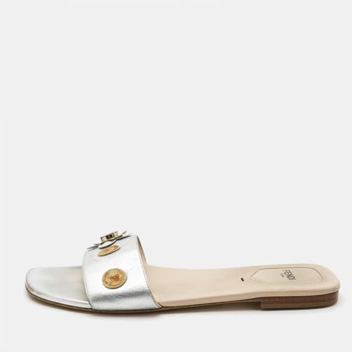 Fendi Silver Leather Flowerland Flat Slides Size 40.5 - Fendi - Modalova