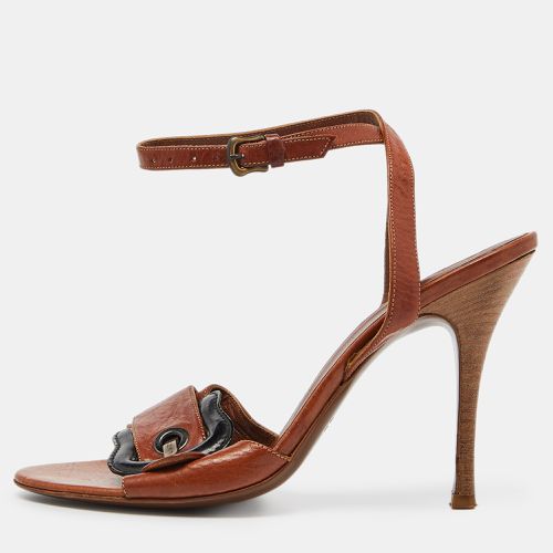 Fendi Brown Leather Buckle Detail Ankle Strap Sandals Size 37 - Fendi - Modalova