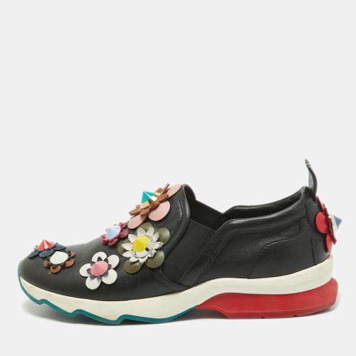 Fendi Black Leather Flowerland Slip On Sneakers Size 38 - Fendi - Modalova