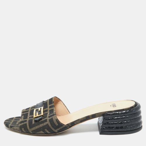 Fendi Brown Zucca Canvas Block Heel Slide Sandals Size 39.5 - Fendi - Modalova