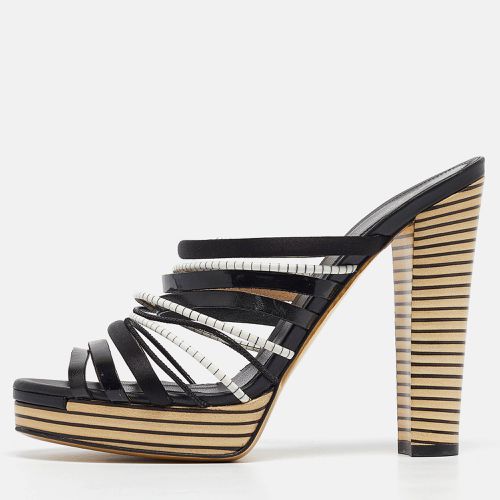 Fendi Black Leather and Satin Strappy Platform Slide Sandals Size 41 - Fendi - Modalova