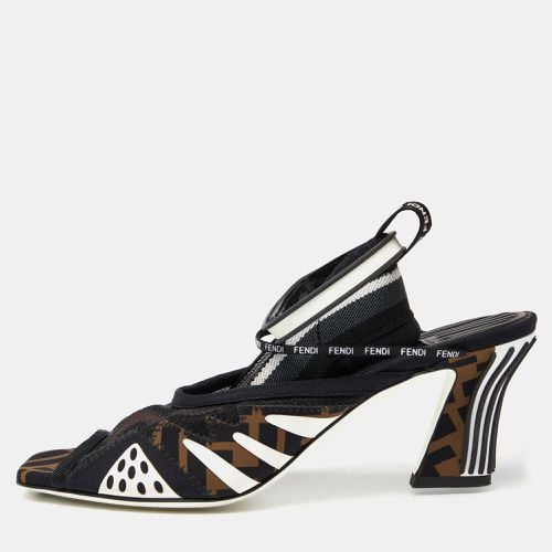 Fendi Brown/Black Mesh and Zucca Fabric Ankle Strap Slingback Sandals Size 36 - Fendi - Modalova