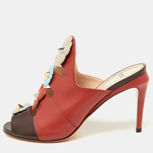 Fendi Red/Dark Brown Leather Flowerland Mules Size 38 - Fendi - Modalova