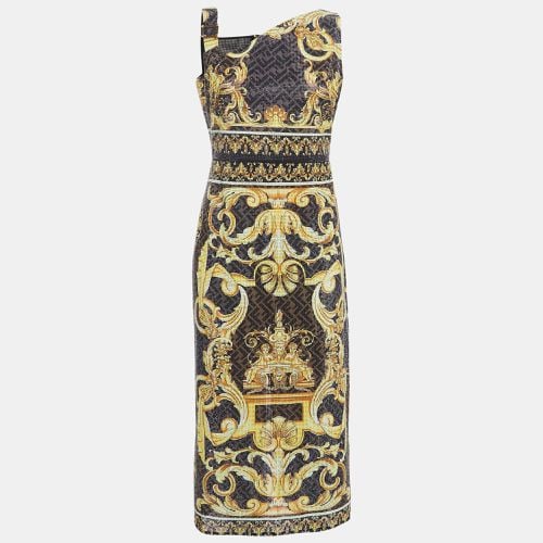 Fendi X Versace Brown Zucca Baroque Printed Crystal Embellished Dress M - Fendi x Versace - Modalova