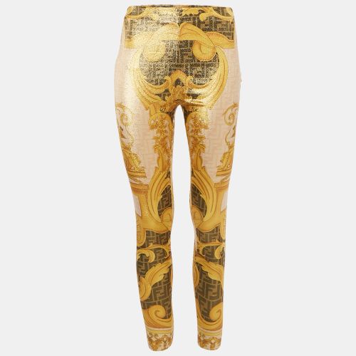 Fendace Yellow Logo Print Lurex Jersey Leggings S - Fendi x Versace - Modalova