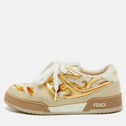 Fendi x Versace Beige/Gold Leather and Suede Match Sneakers Size 36 - Fendi x Versace - Modalova