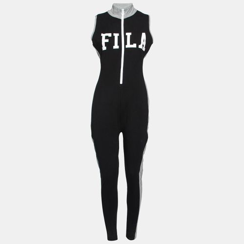 Fila Black & Grey Logo Printed Cotton Sleeveless Jumpsuit M - Fila - Modalova