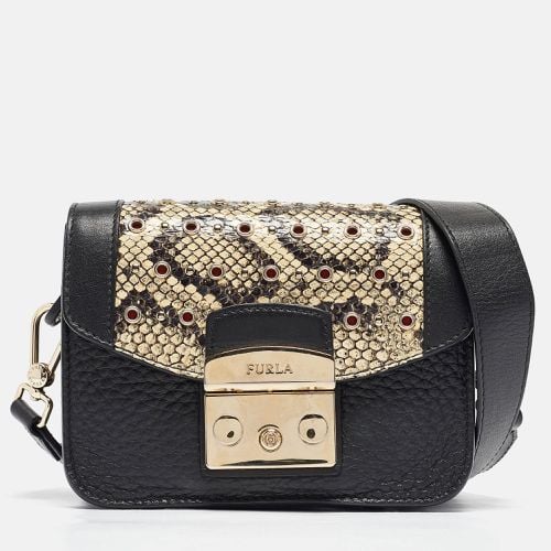 Beige Python Embossed and Leather Mni Metropolis Crossbody Bag - Furla - Modalova