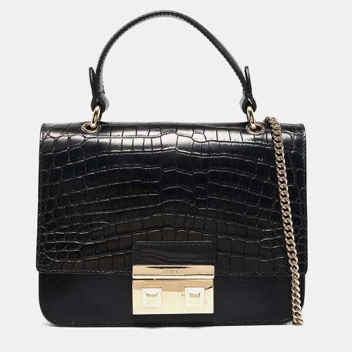 Furla Black Croc Embossed and Leather Mini Bella Top Handle Bag - Furla - Modalova