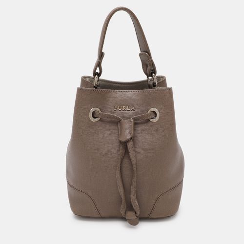 Furla Grey Leather Mini Stacy Drawstring Bucket Bag - Furla - Modalova