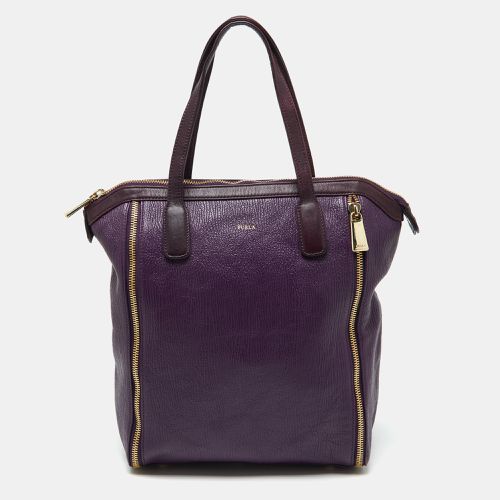 Furla Purple Leather Zip Shopper Tote - Furla - Modalova