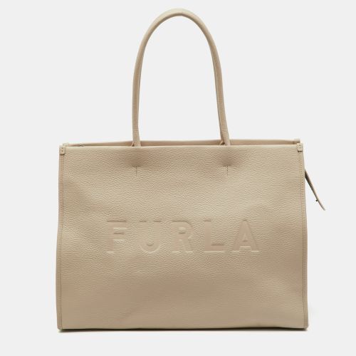 Furla Beige Leather Logo Embossed Shopper Tote - Furla - Modalova