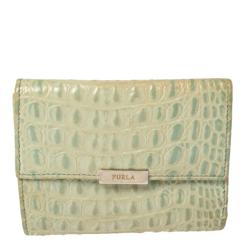 Furla Mint Green Croc Embossed Leather Compact Wallet - Furla - Modalova