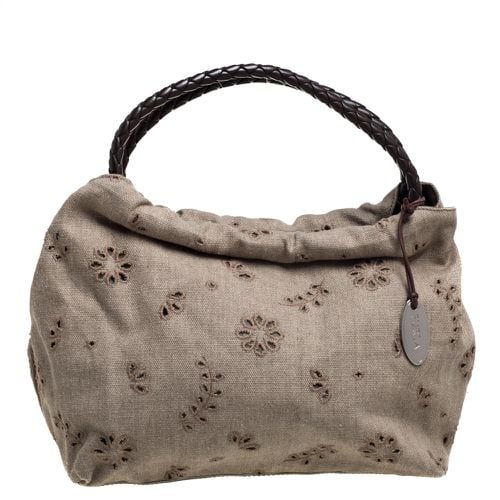 Furla Beige Canvas and Brown Leather Floral Cut Out Shoulder Bag - Furla - Modalova