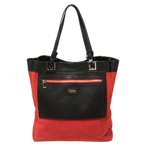 Furla Red/Black Textured Leather and Suede Tote - Furla - Modalova