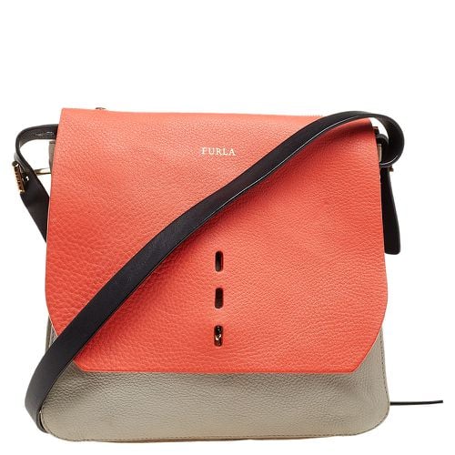 Furla Orange/Grey Leather And Suede Flap Shoulder Bag - Furla - Modalova