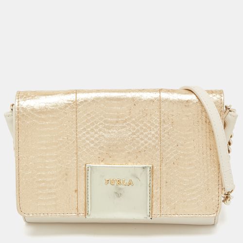 Cream Leather and Python Embossed Leather Shoulder Bag - Furla - Modalova