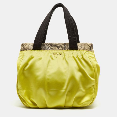 Furla Neon Yellow/Brown Satin And Snakeskin Embossed Leather Tote - Furla - Modalova