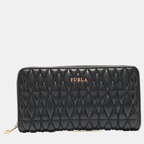 Furla Black Quilted Leather XL Cometa Zip Around Wallet - Furla - Modalova