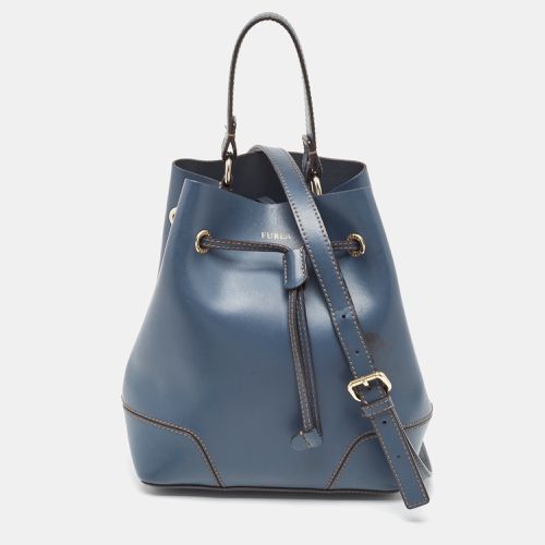 Furla Navy Blue Leather Stacy Drawstring Bucket Bag - Furla - Modalova