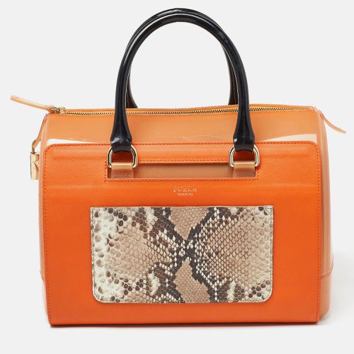 Furla Orange/Brown Rubber and Snakeskin Embossed Leather Candy Satchel - Furla - Modalova