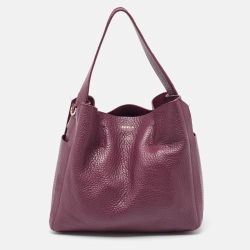 Furla Burgundy Pebbled Leather Medium Capriccio Hobo - Furla - Modalova