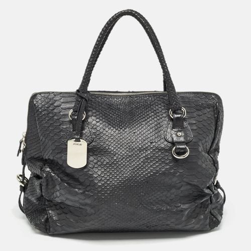 Furla Black Python Embossed Leather Expandable Zip Satchel - Furla - Modalova