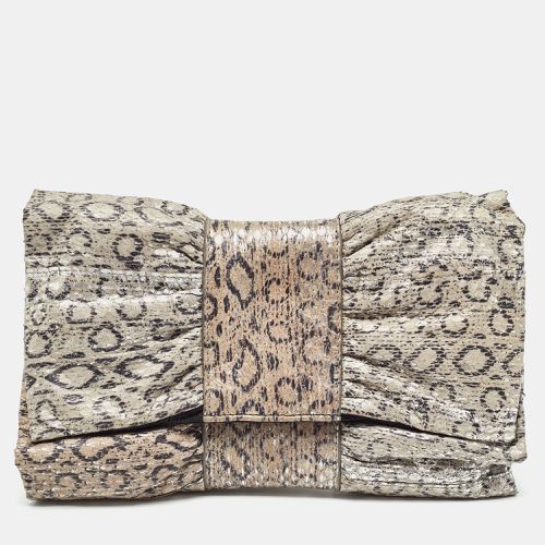 Furla Grey/Silver Snakeskin Embossed Leather Bow Clutch - Furla - Modalova