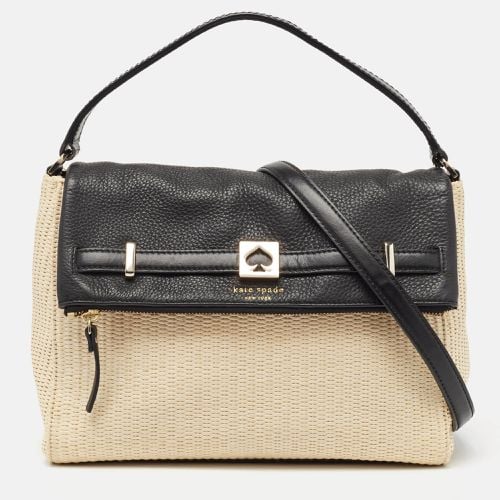 Kate Spade Beige/Black Woven Straw and Leather Loula Shoulder Bag - Kate Spade - Modalova