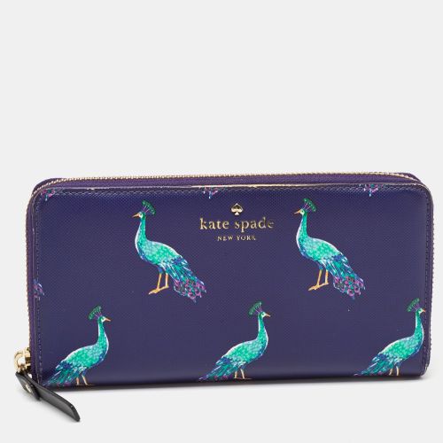 Kate Spade Purple Leather Peacock Print Zip Continental Wallet - Kate Spade - Modalova