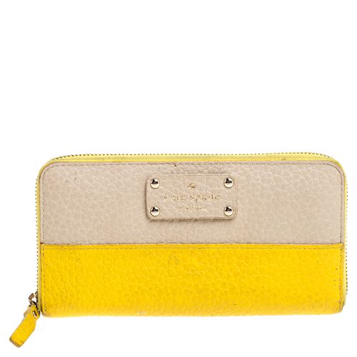 Kate Spade Yellow/Beige Leather Grove Court Lacey Zip Around Wallet - Kate Spade - Modalova