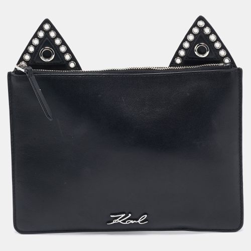 Karl Lagerfeld Black Leather Eyelet Cat Ear Pouch - Karl Lagerfeld - Modalova