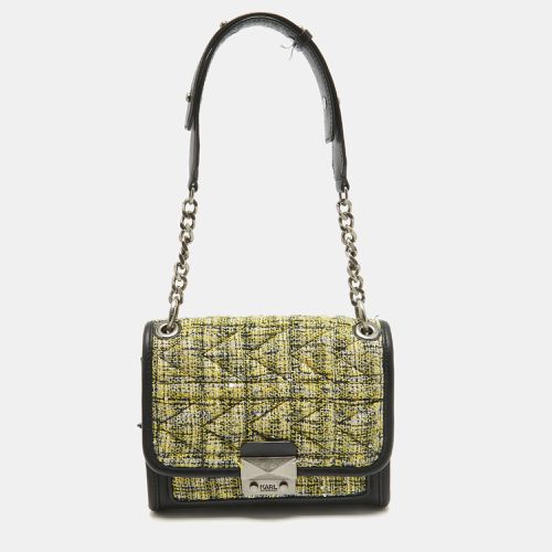 Karl Lagerfeld Black/Yellow Tweed and Leather K/Kuilted Flap Shoulder Bag - Karl Lagerfeld - Modalova