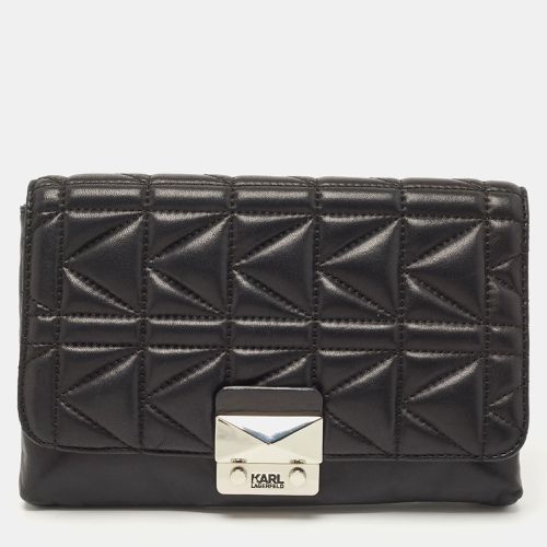 Karl Lagerfeld Black Quilted Leather Pushlock Flap Clutch - Karl Lagerfeld - Modalova